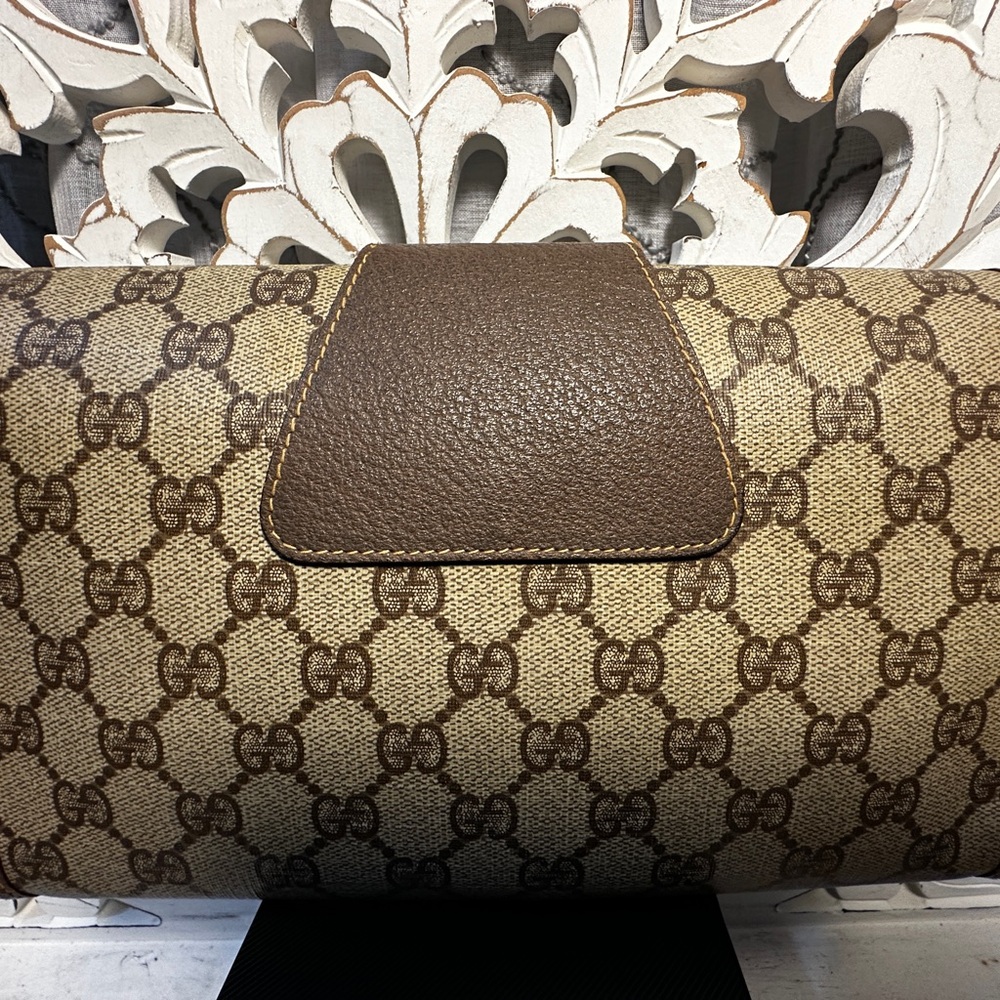 Gucci GG Supreme Web Stripe Clutch Wallet Crossbody Brown Vintage - Picture 9 of 15